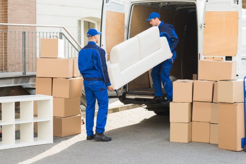 Office equipment and furniture prepared for a local commercial move
