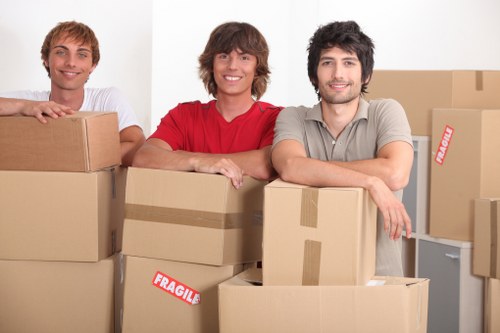Packed business items ready for transport during a Queens Park move